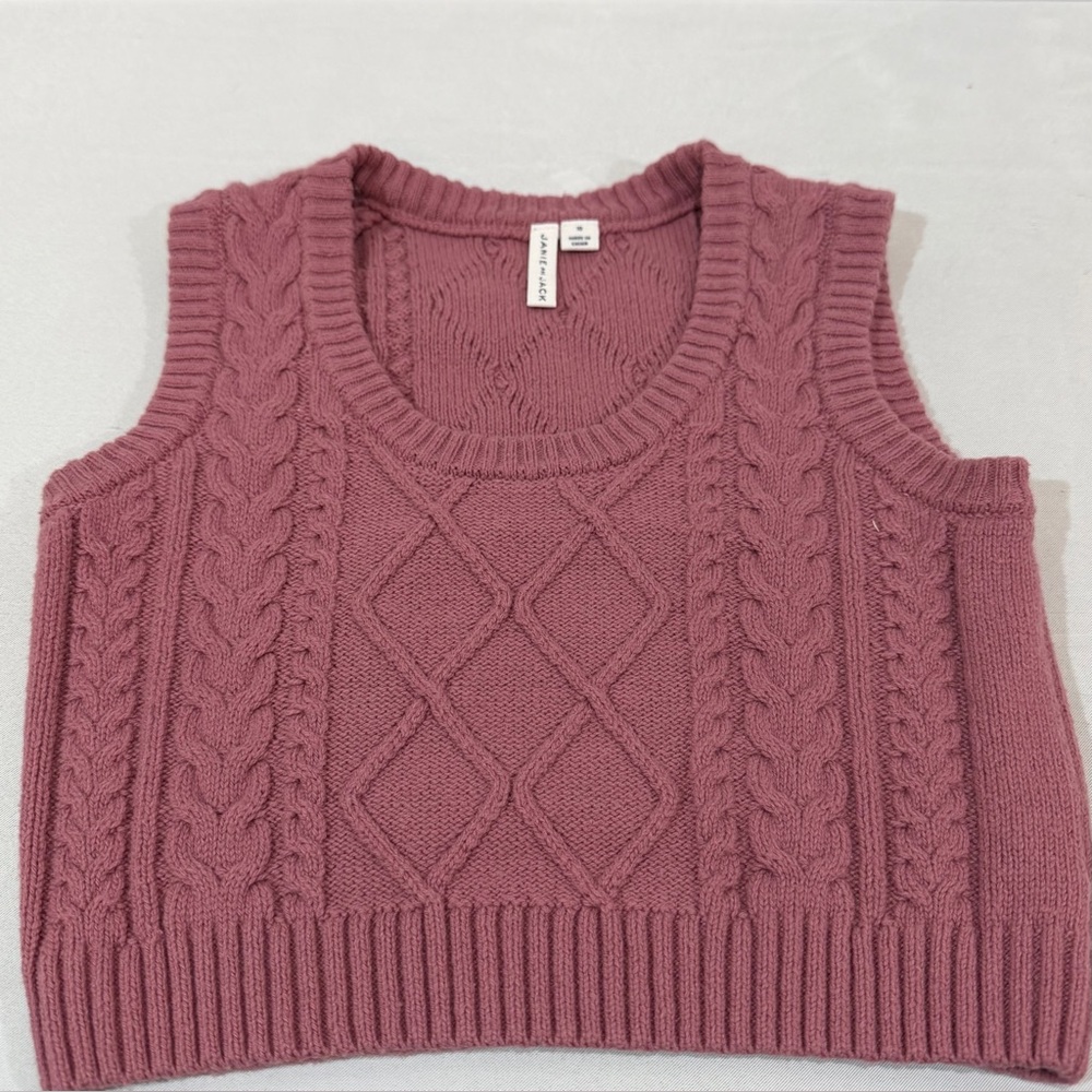 Janie And Jack Cable Knit Cropped Sweater Vest Girls Size 10 Foxglove Pink Prep